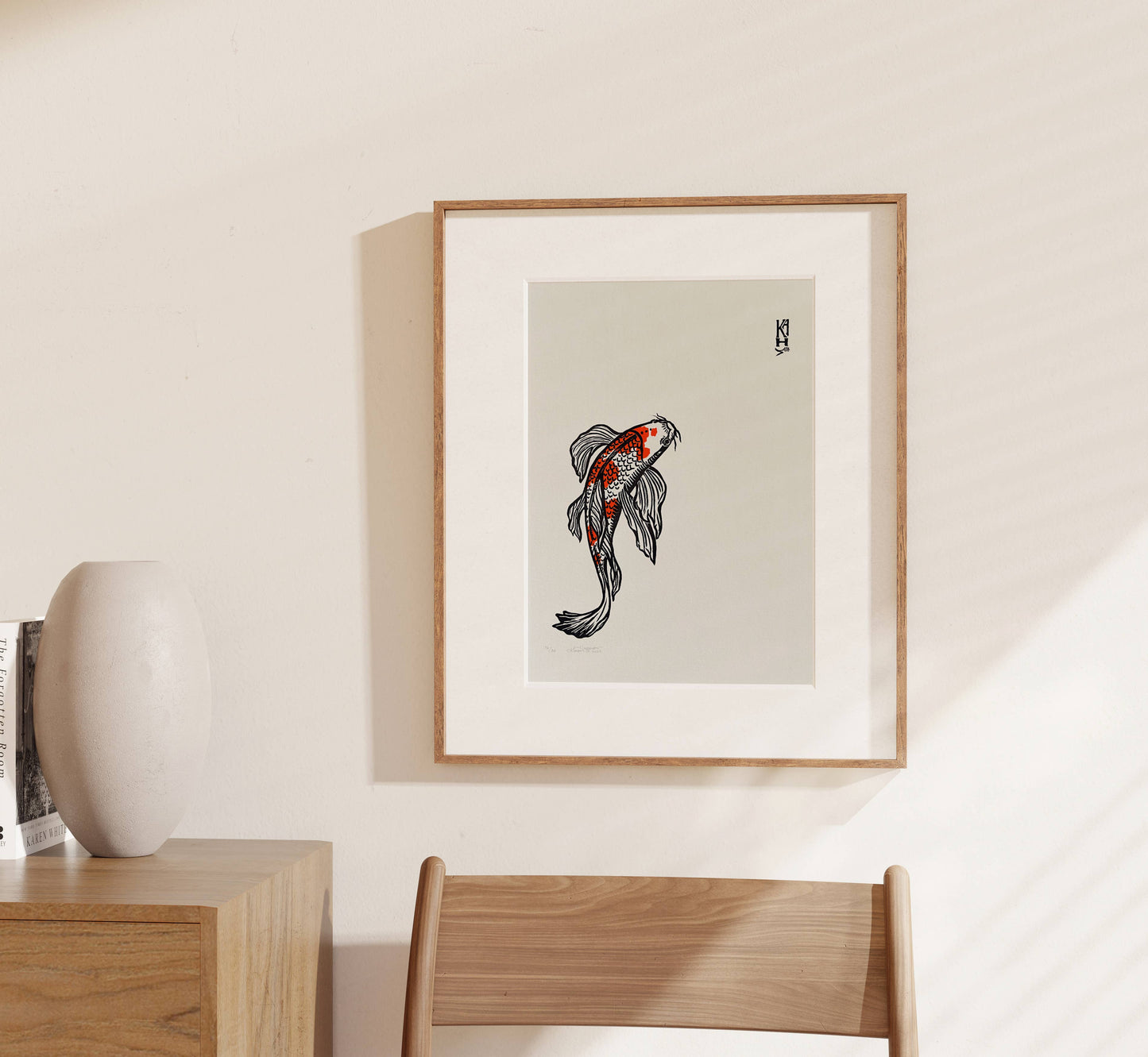 Butterfly Koi handmade relief print - 11x14 (Kara Haygarth)