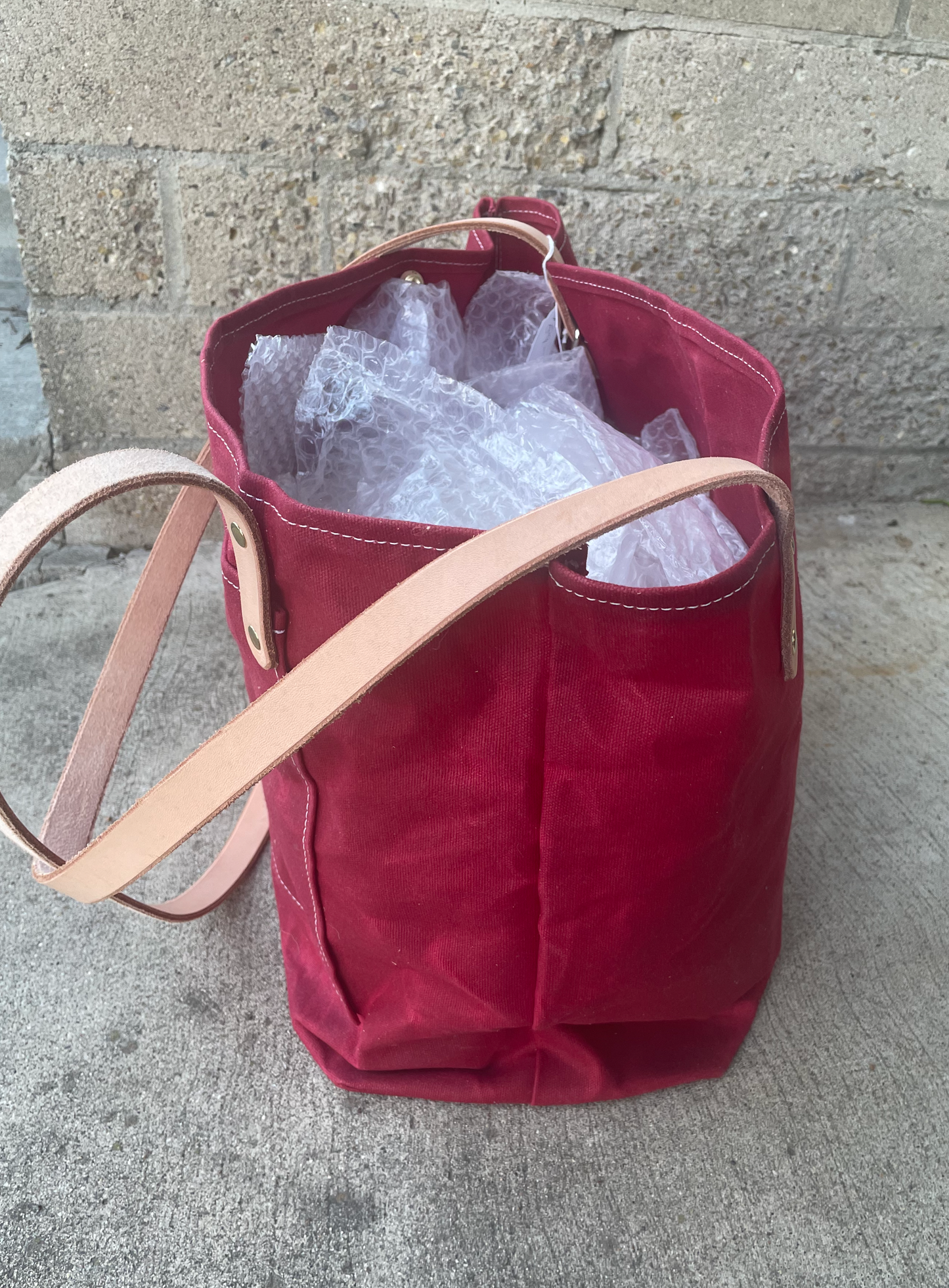 Market Tote- Waxed Canvas (Red/Black)
