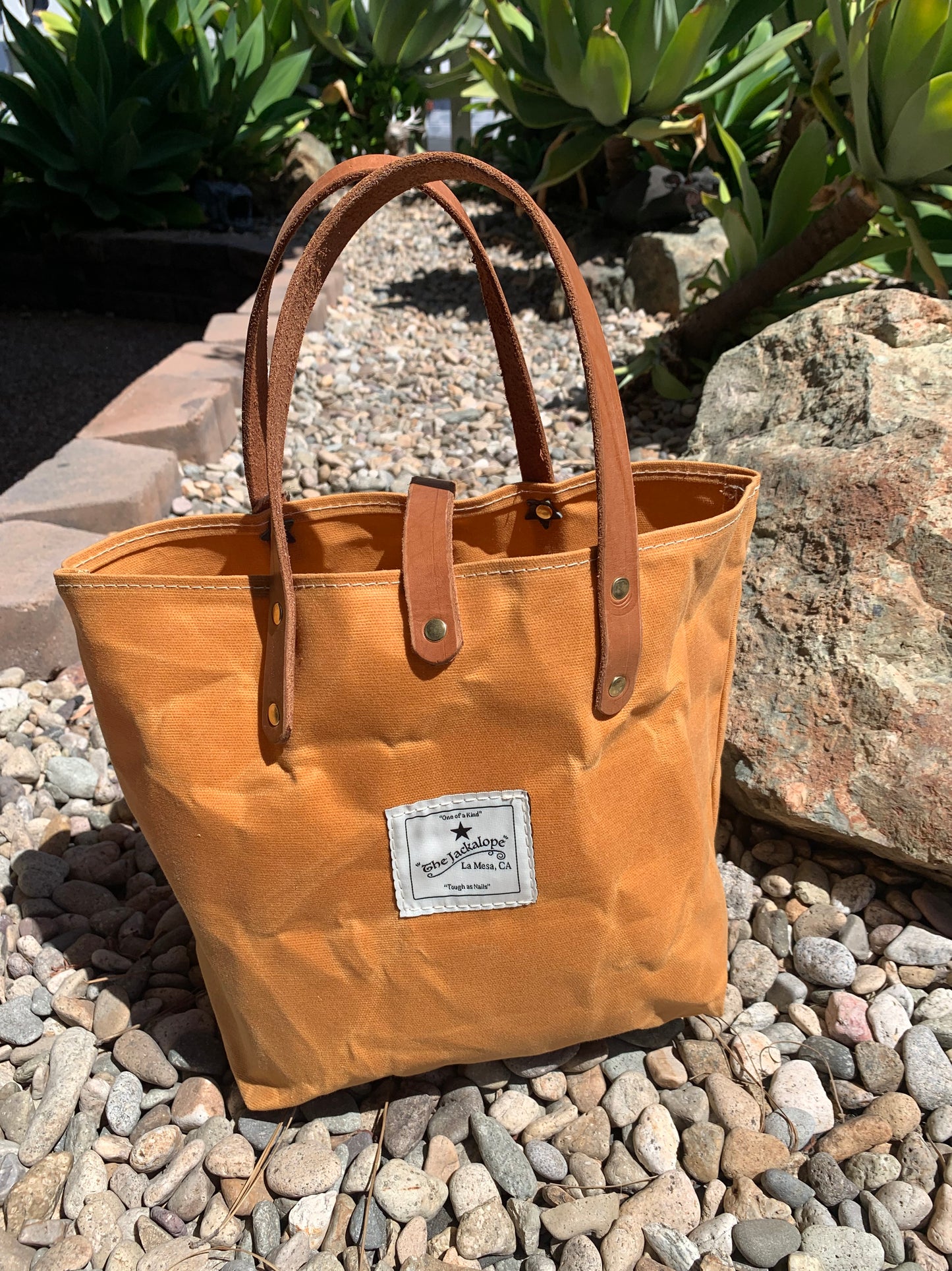 Mini Market Tote "Camping Snoppy"-Waxed Canvas (Butterscotch)