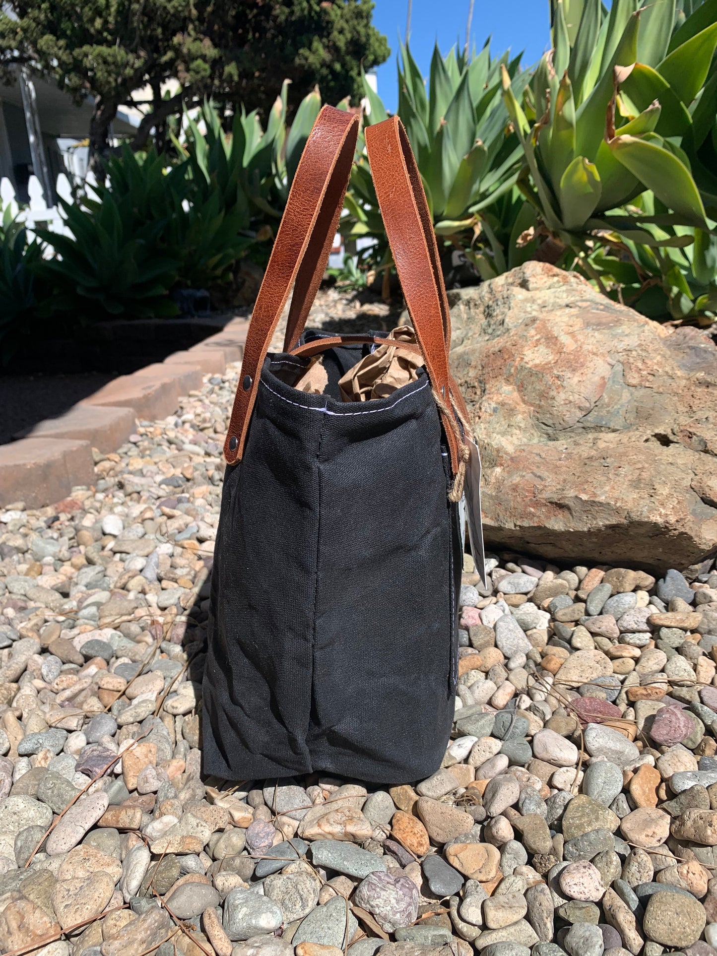 Mini Market Tote- Waxed Canvas (Black)