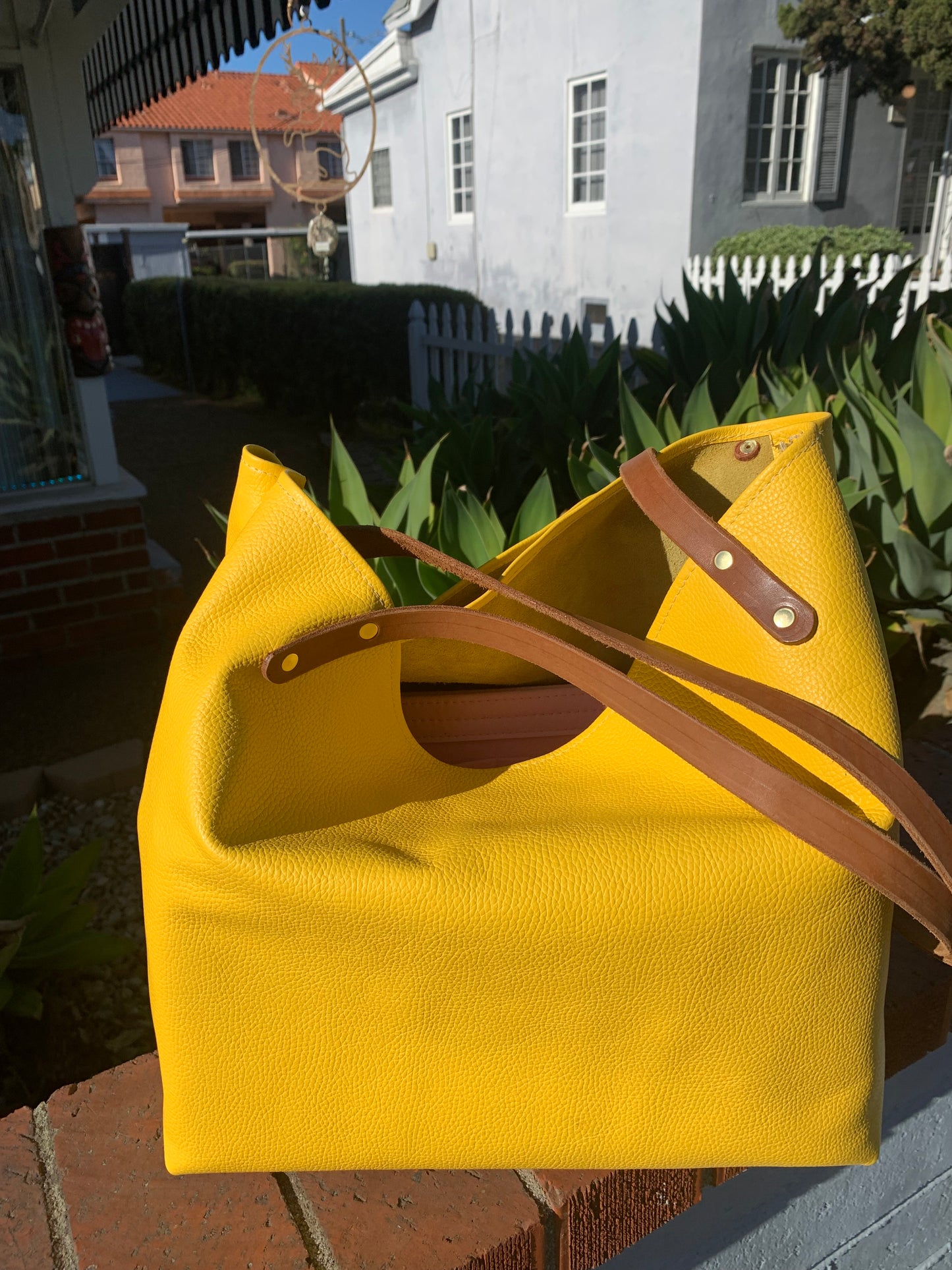 Market Tote- Bright Yellow Leather