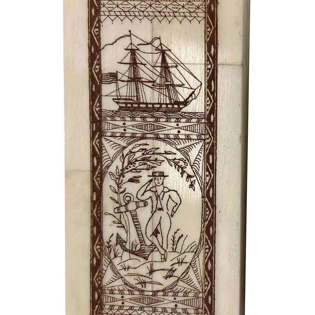 Life at Sea" Scrimshaw Pen Box w/ Horn Pen- 8-1/4 "
