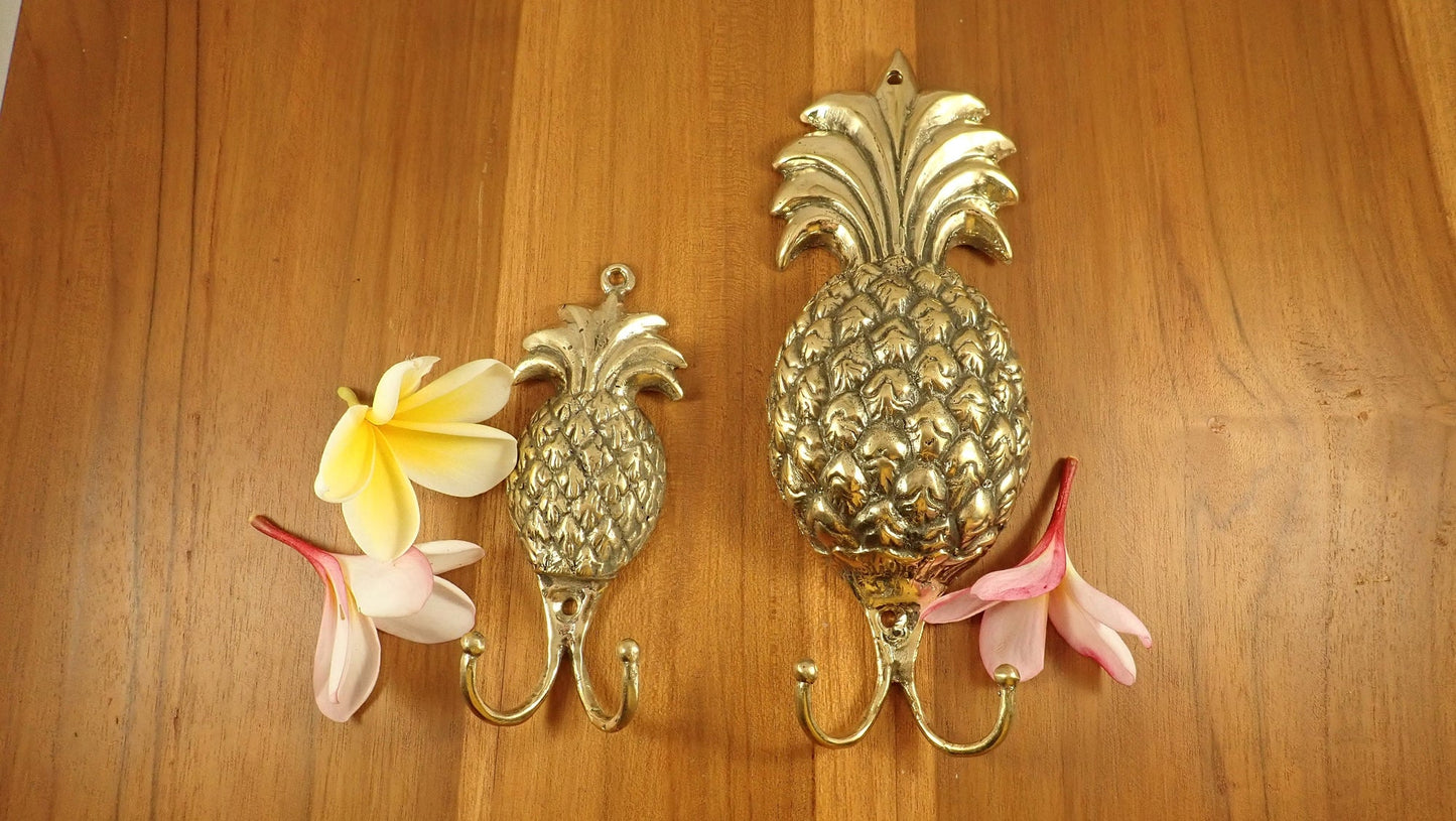 Pineapple Double Hook Hangers- Set Of 2, Brass