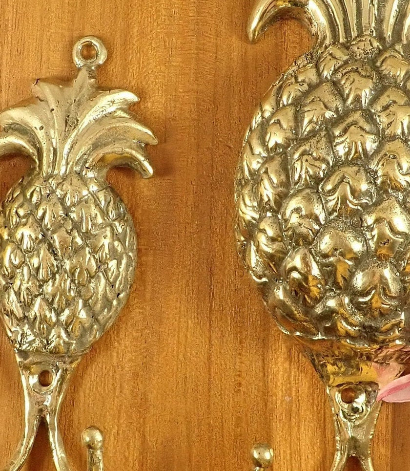 Pineapple Double Hook Hangers- Set Of 2, Brass