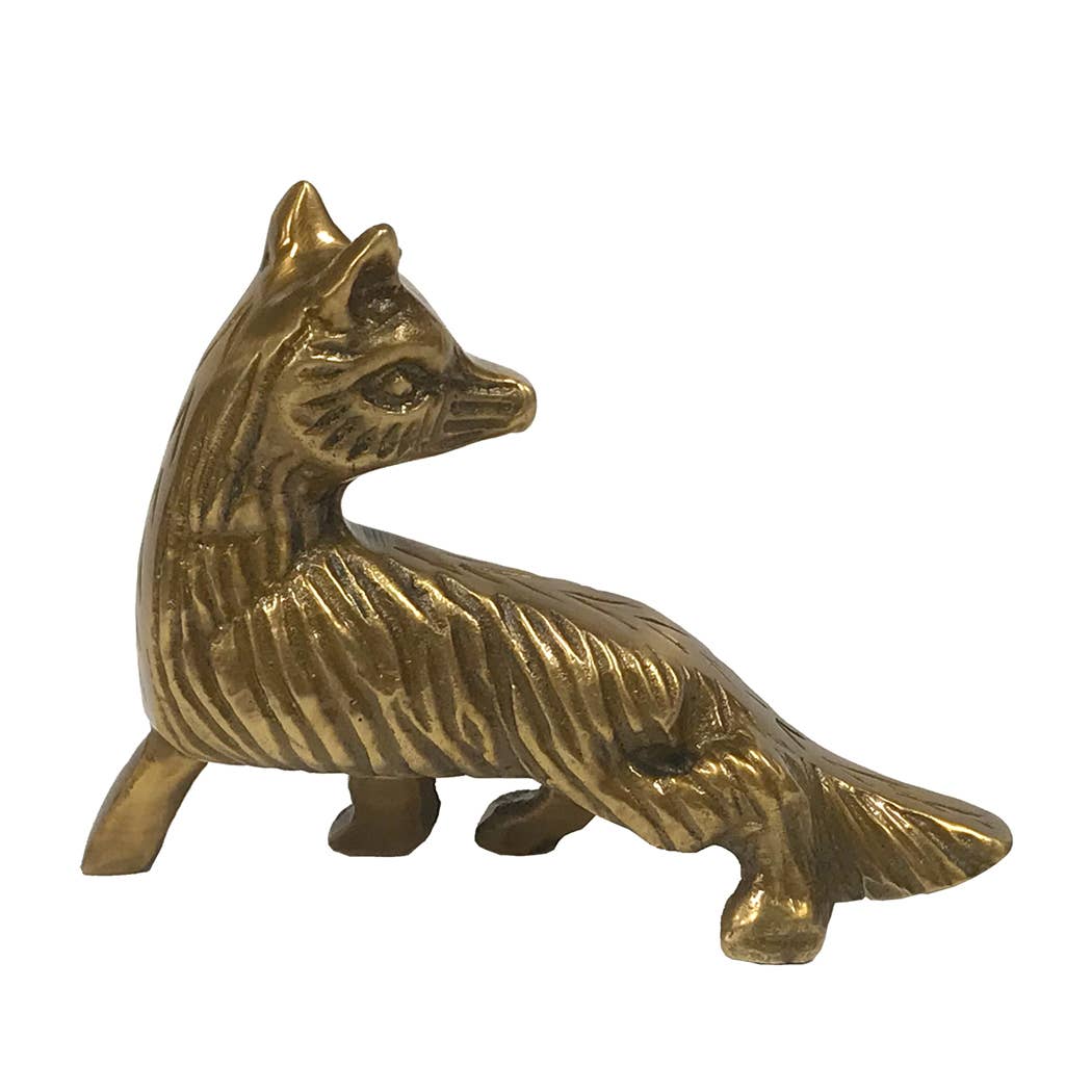 Sly Fox Paperweight Tabletop Décor- 4-1/4" Antiqued Brass