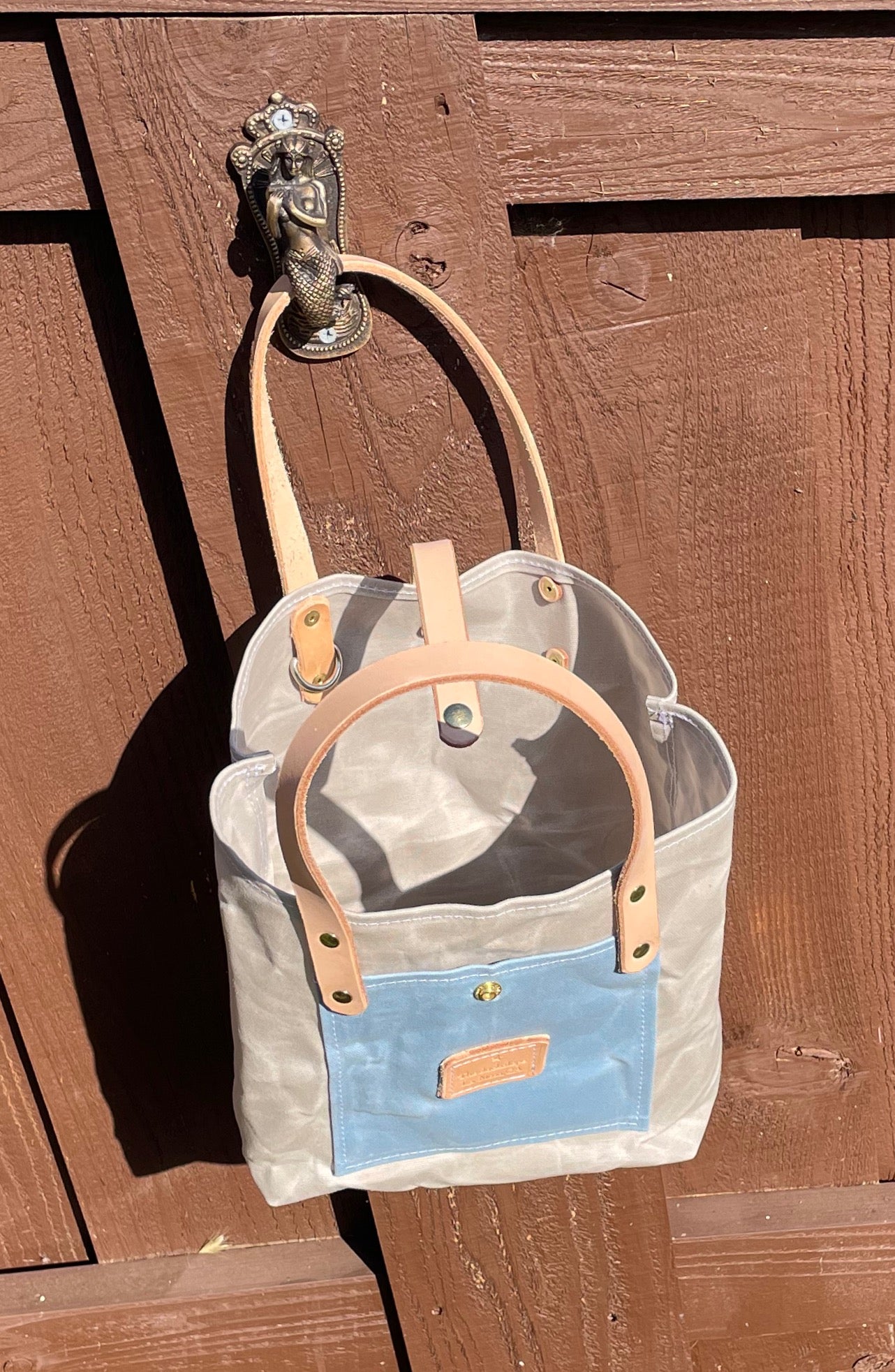 Mini Market Tote- Waxed Canvas (Sky Blue/Fog Gray)