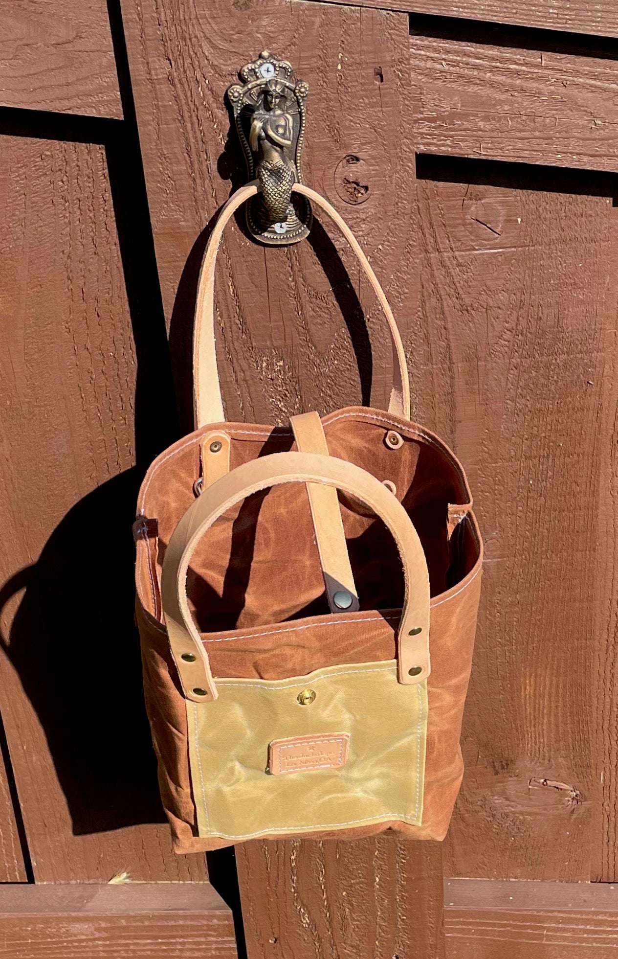 Mini Market Tote- Waxed Canvas (Saddle Brown/ Sand)