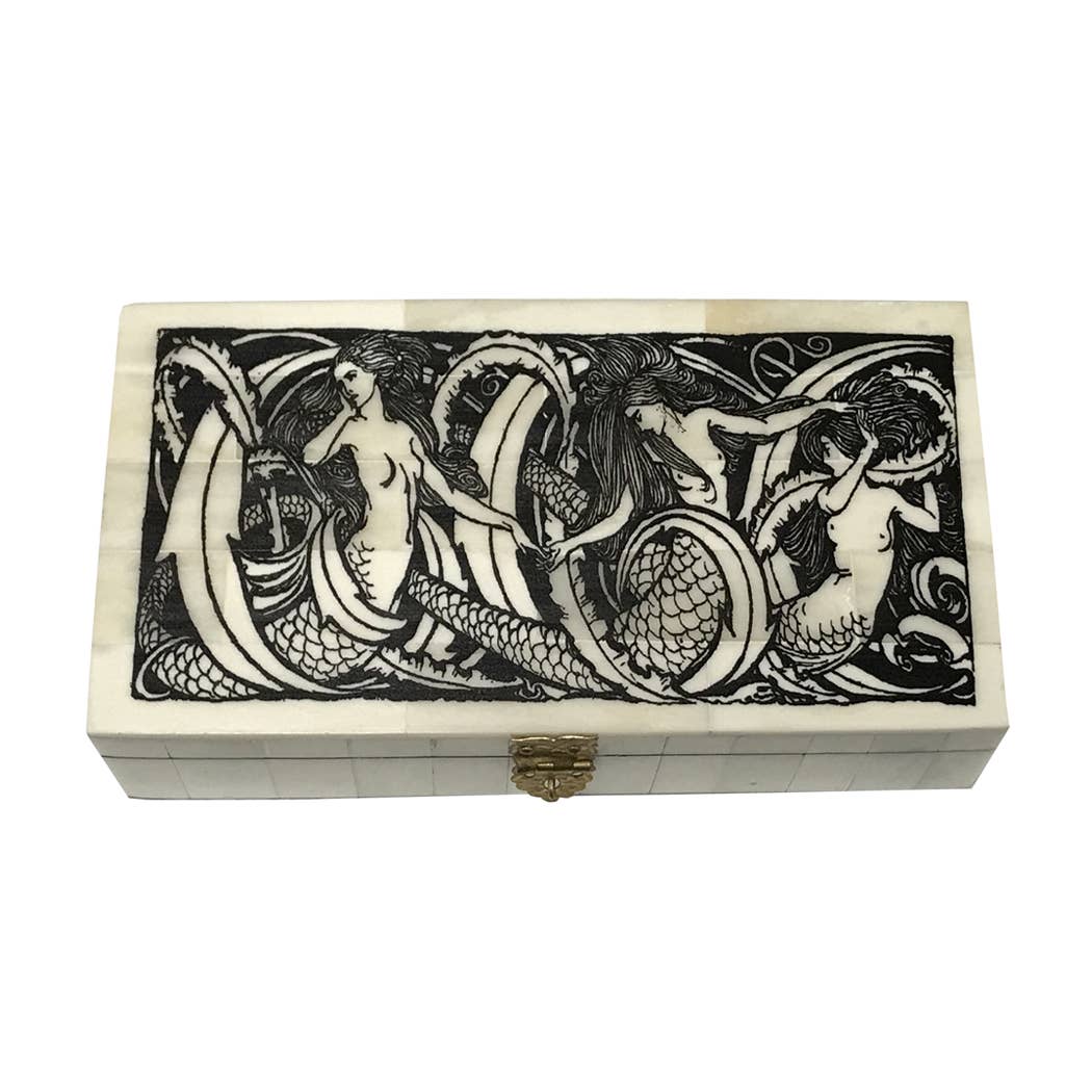Engraved Bone Box- Mermaids 6-1/4" (Reproduction)