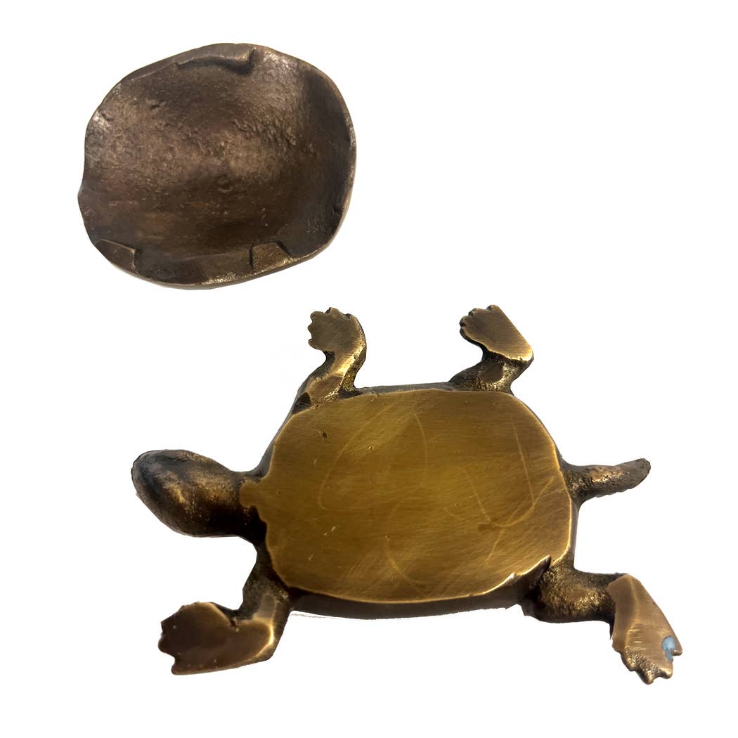 Antiqued Brass Turtle Box w/ Removable Lid- 4-1/4"