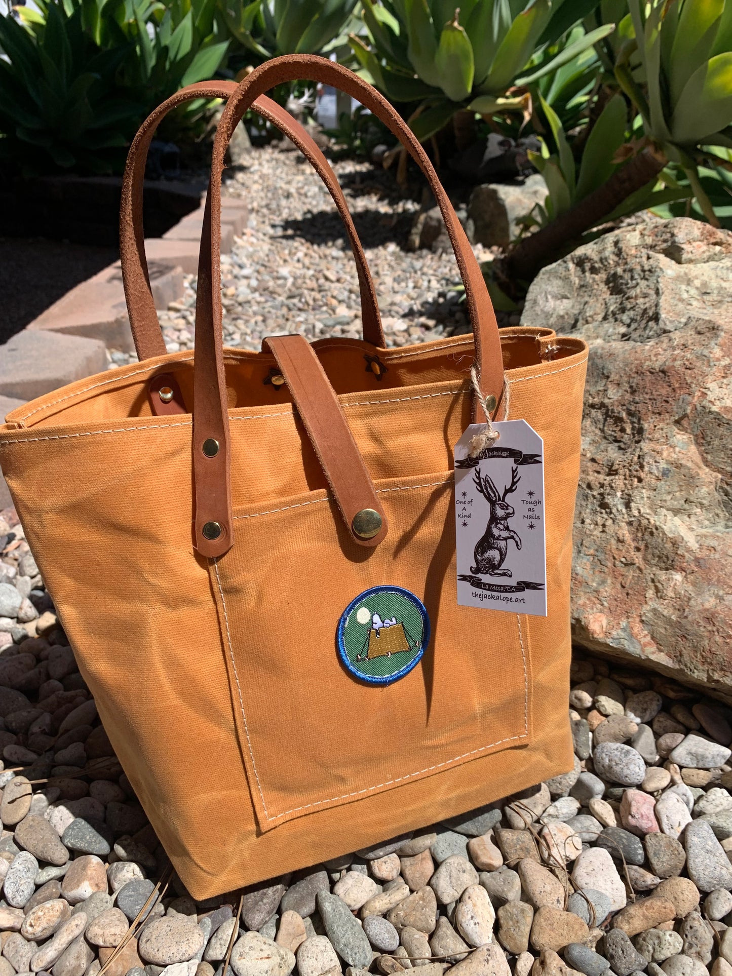 Mini Market Tote "Camping Snoppy"-Waxed Canvas (Butterscotch)