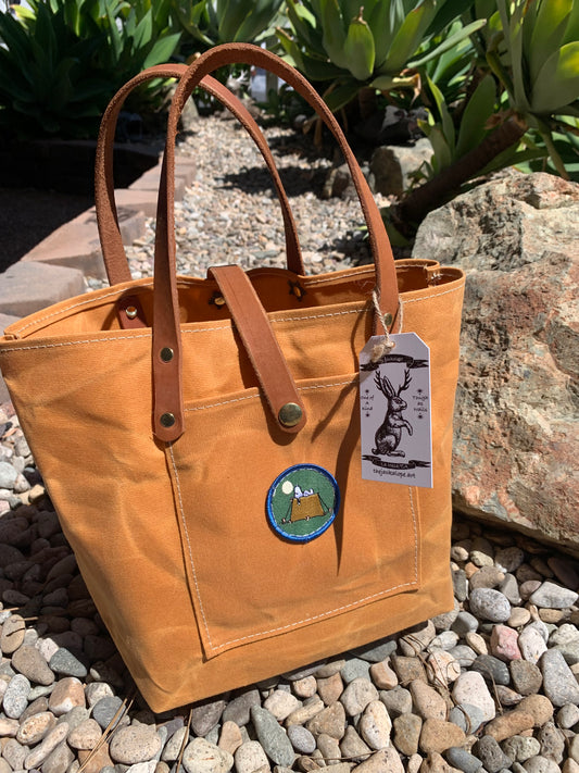 Mini Market Tote "Camping Snoppy"-Waxed Canvas (Butterscotch)