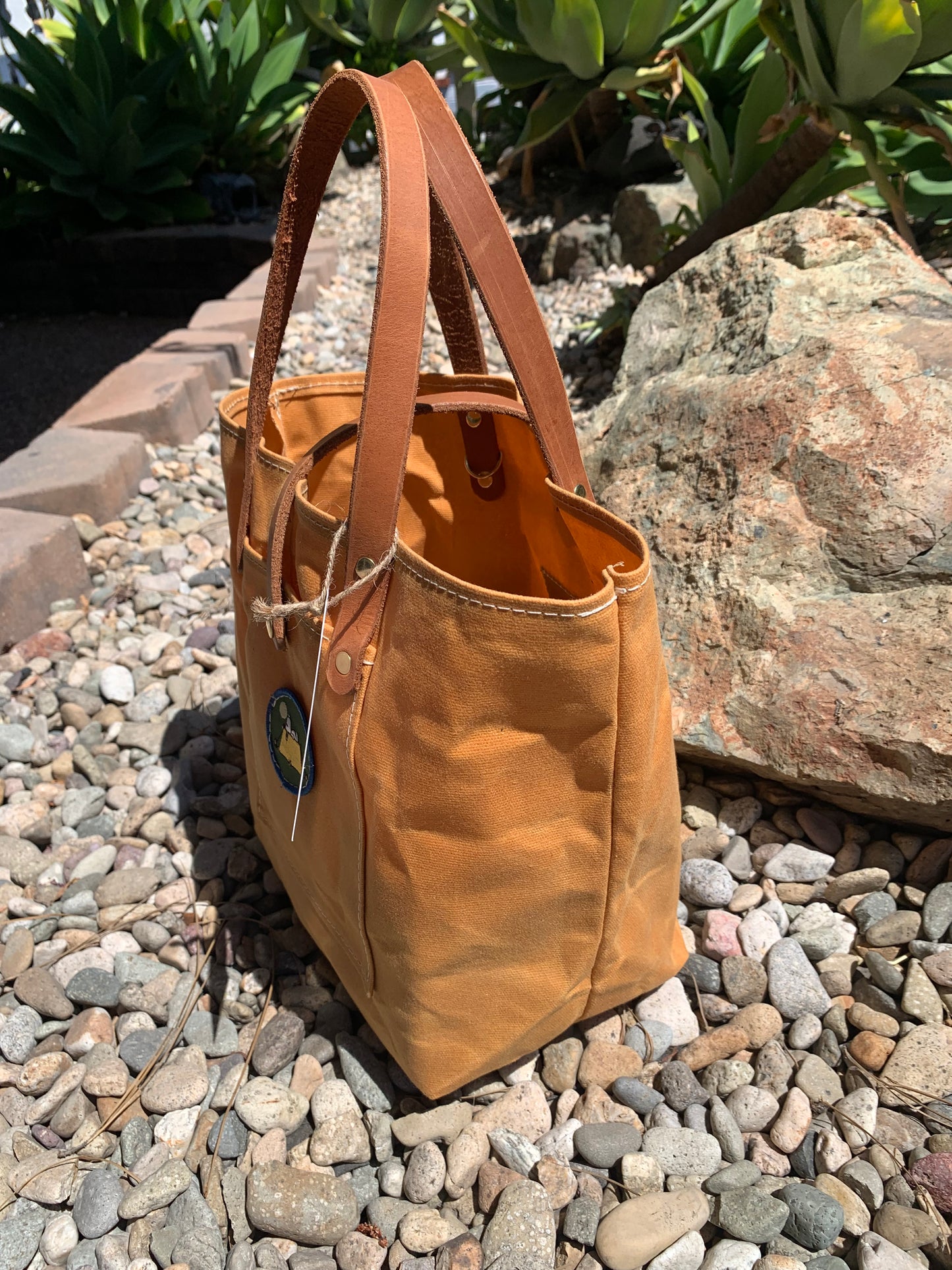 Mini Market Tote "Camping Snoppy"-Waxed Canvas (Butterscotch)