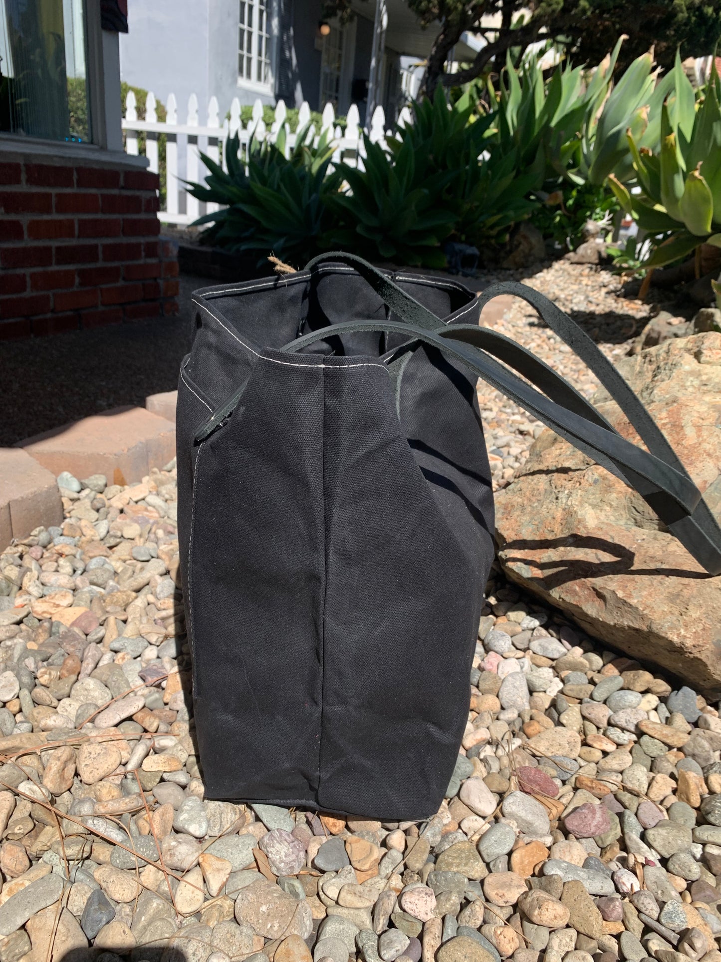 Market Tote- Black Waxed Canvas W/Black Handles