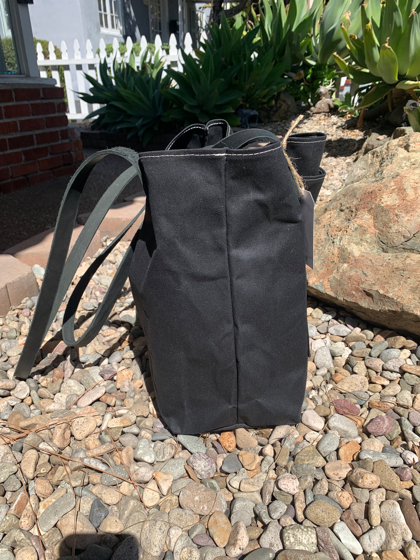 Market Tote- Black Waxed Canvas W/Black Handles