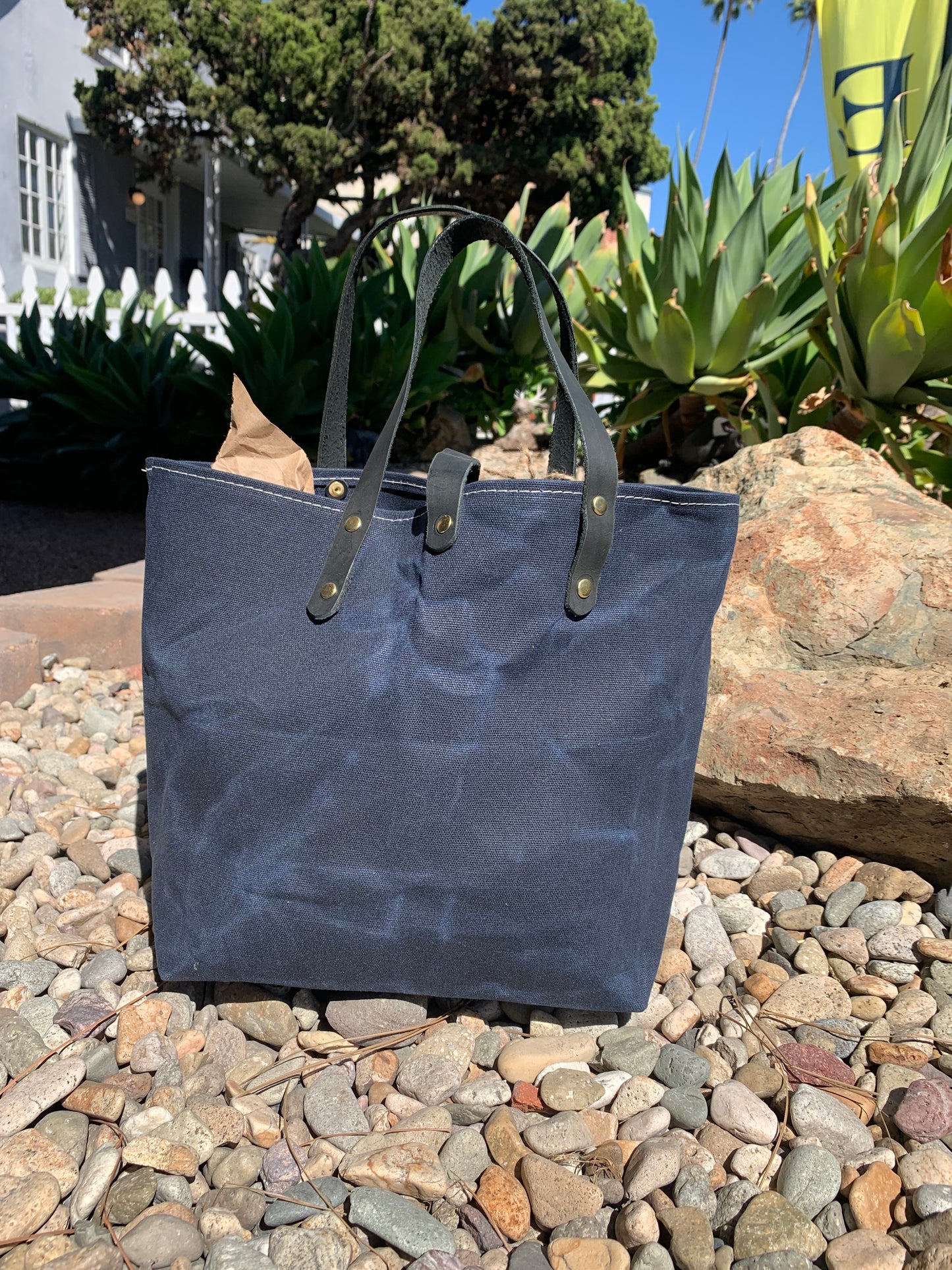 Mini Market Tote- Waxed Canvas (3 Colors W/Black Handles)