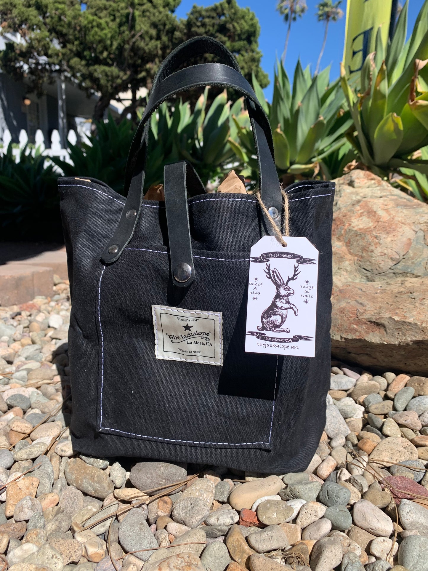 Mini Market Tote- Waxed Canvas (3 Colors W/Black Handles)