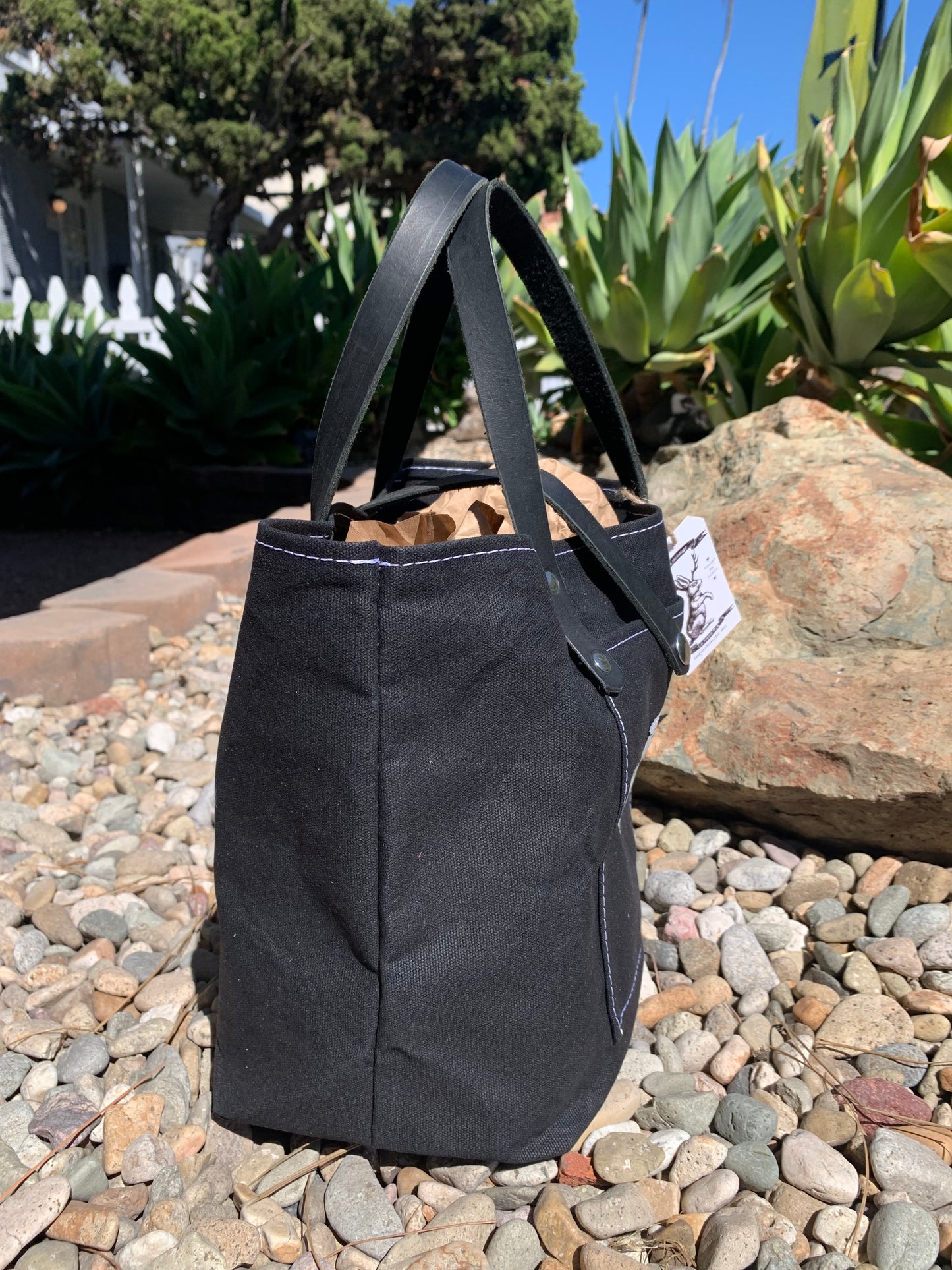 Mini Market Tote- Waxed Canvas (3 Colors W/Black Handles)