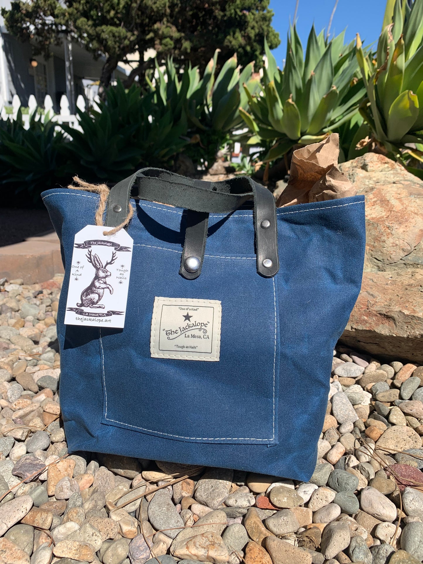 Mini Market Tote- Waxed Canvas (3 Colors W/Black Handles)