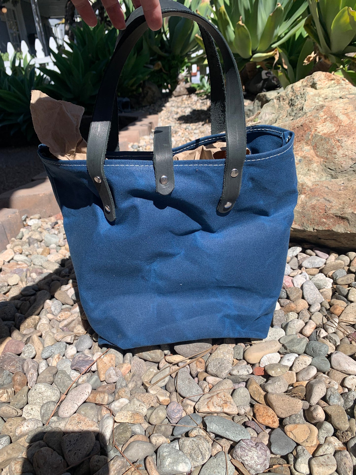 Mini Market Tote- Waxed Canvas (3 Colors W/Black Handles)