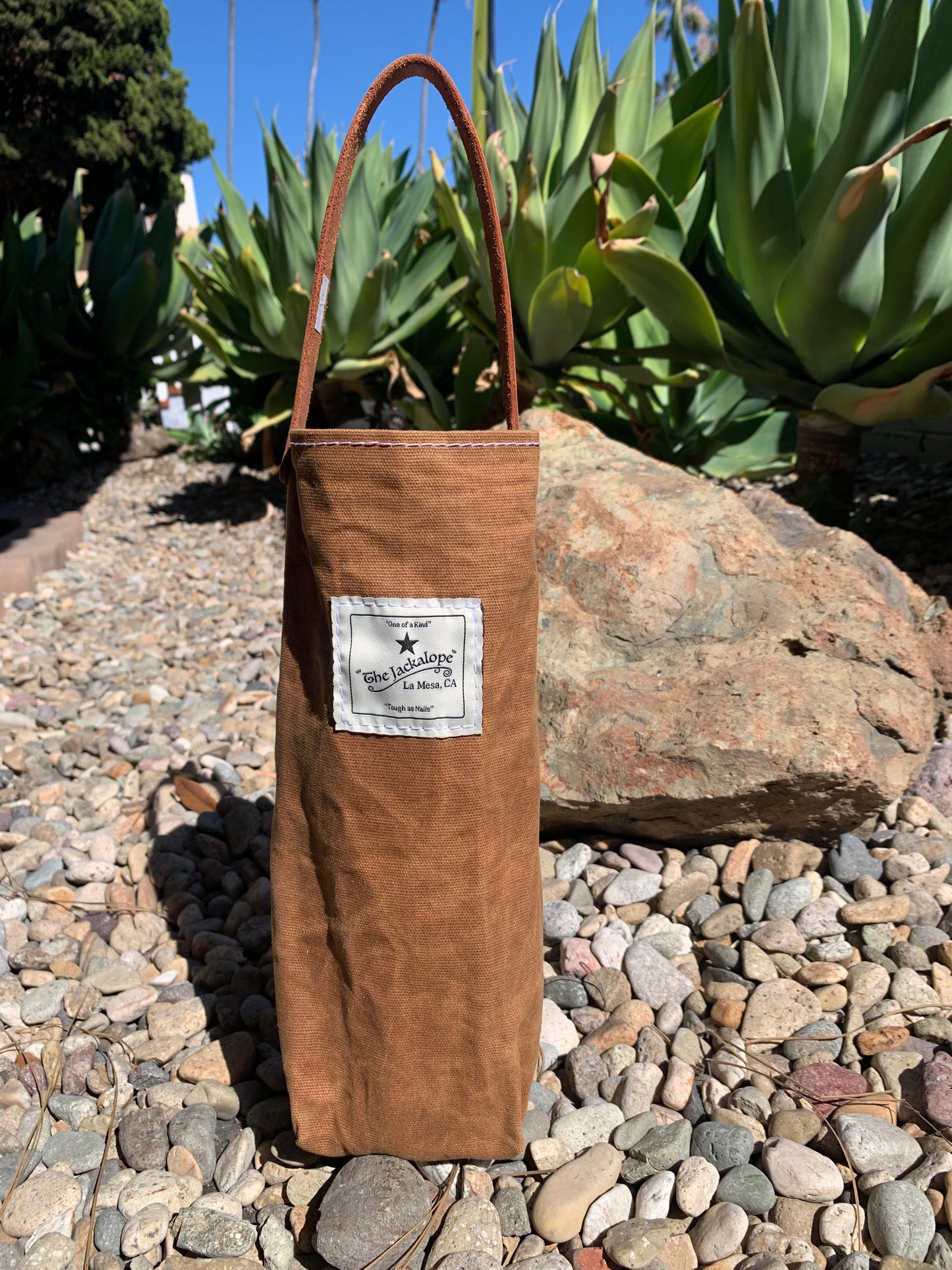 Wine Bottle Tote- Waxed Canvas (Light Brown)