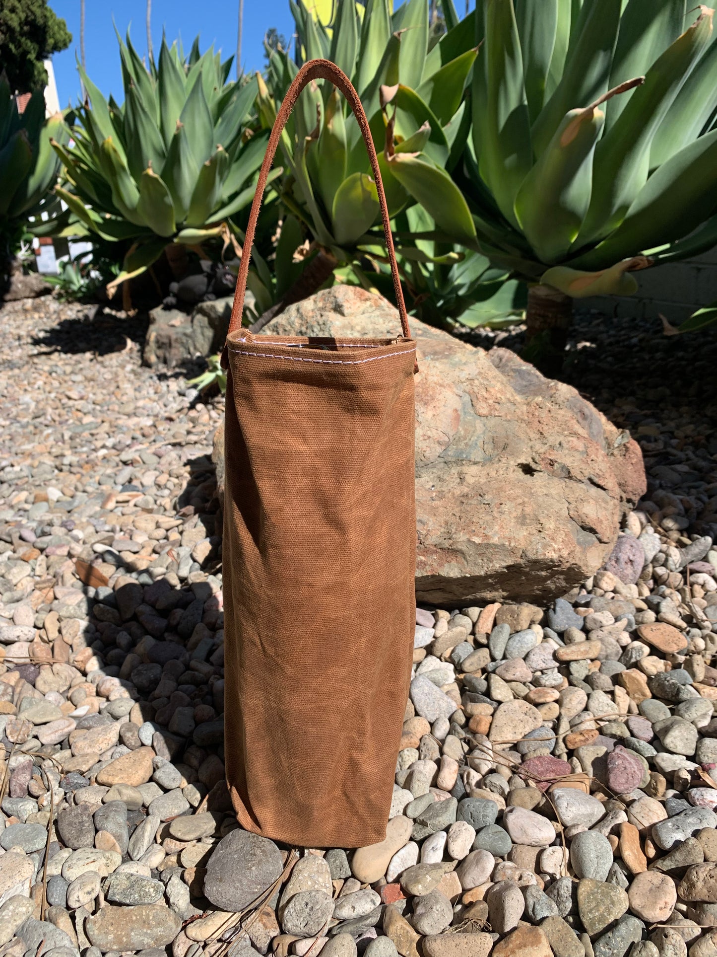 Wine Bottle Tote- Waxed Canvas (Light Brown)
