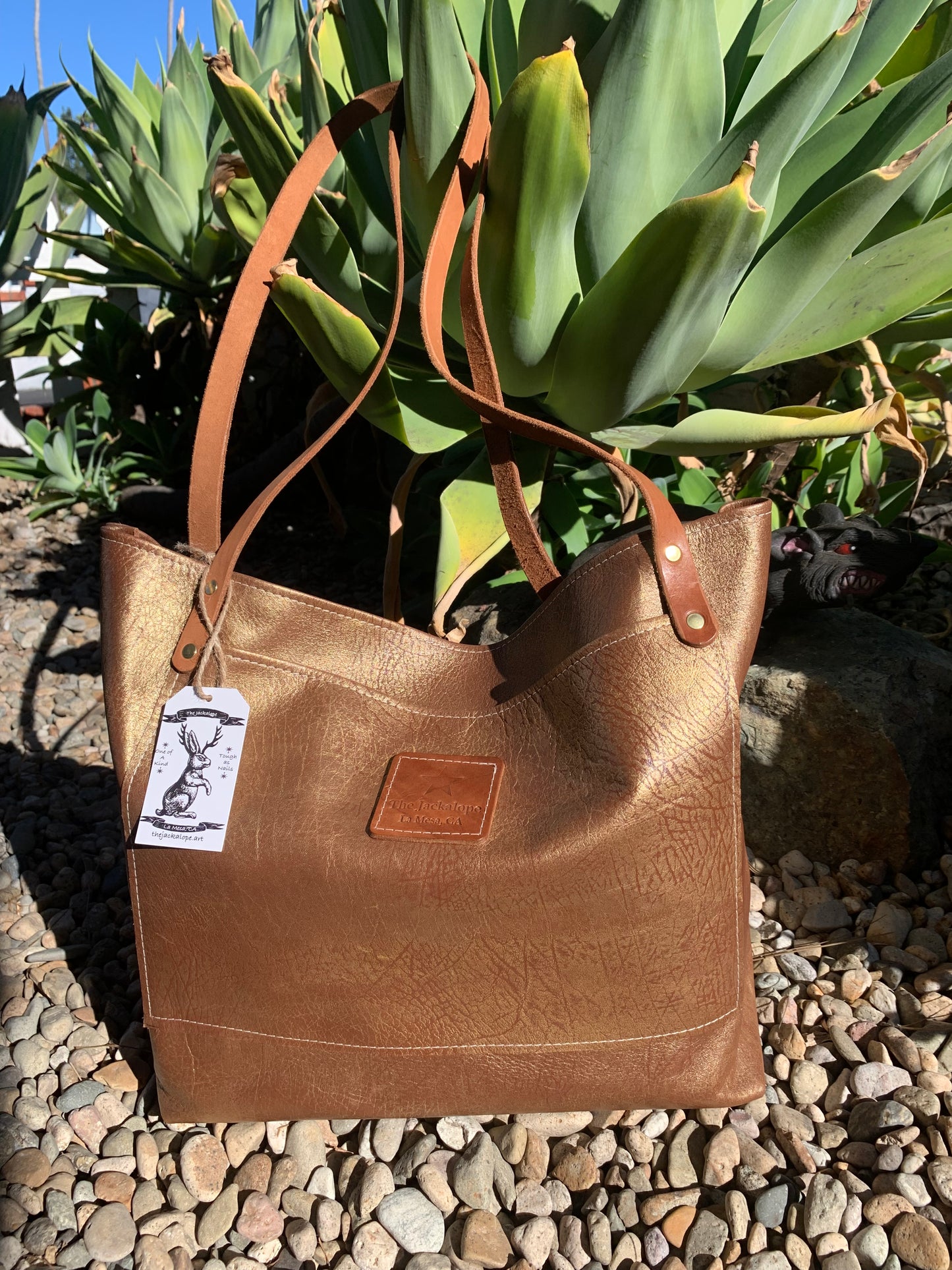 Market Tote- Destressed Gold Leather