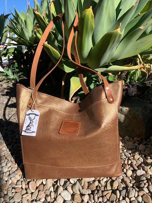 Market Tote- Destressed Gold Leather