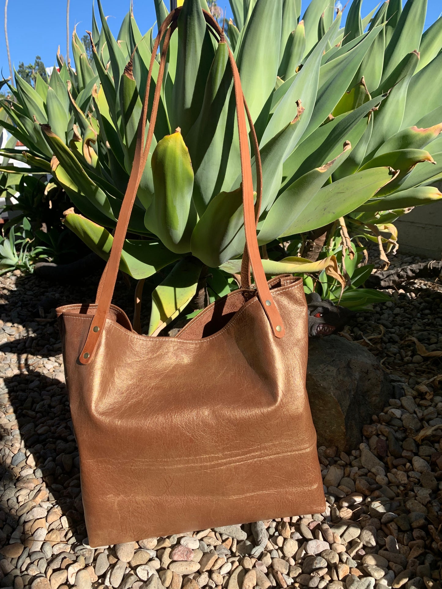 Market Tote- Destressed Gold Leather