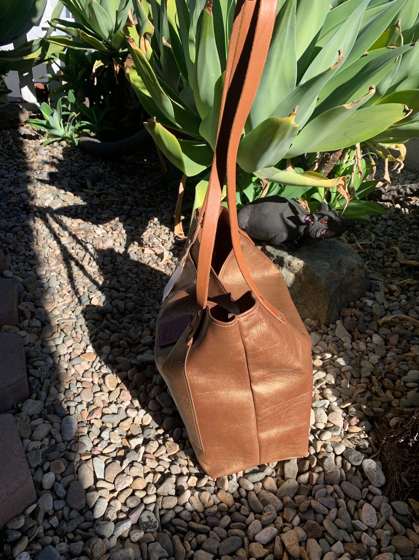 Market Tote- Destressed Gold Leather