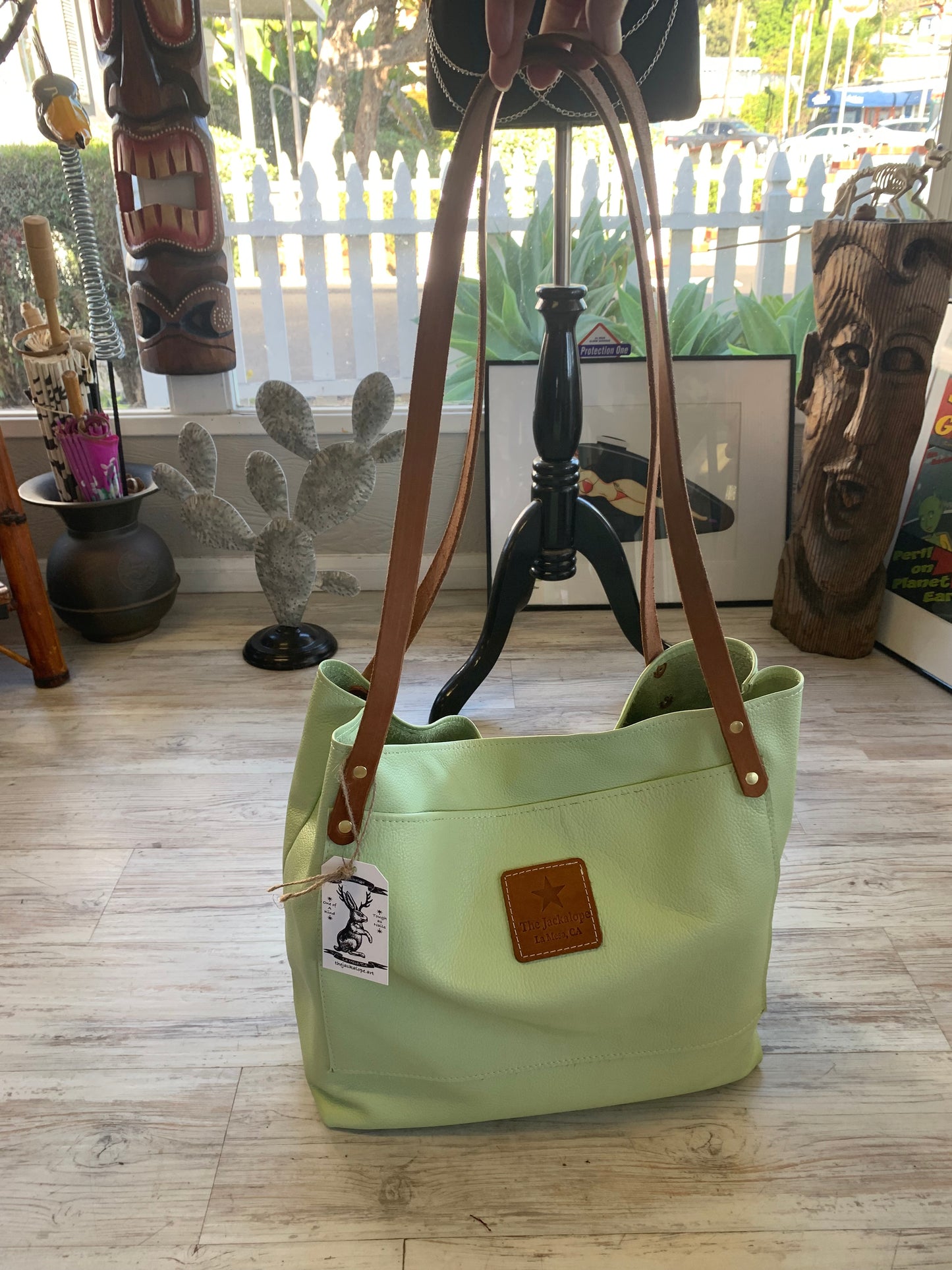 Market Tote - Light Green Leather