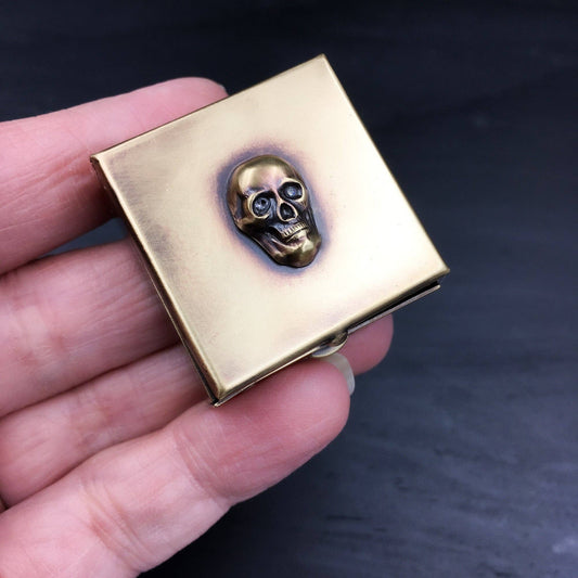 Metal Cloth & Wood - Brass Pill Box with Your Choice of Skull or Moon with Stars!