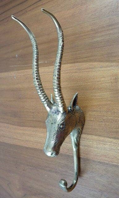 African Impala Wall Sculpture Hook- Brass