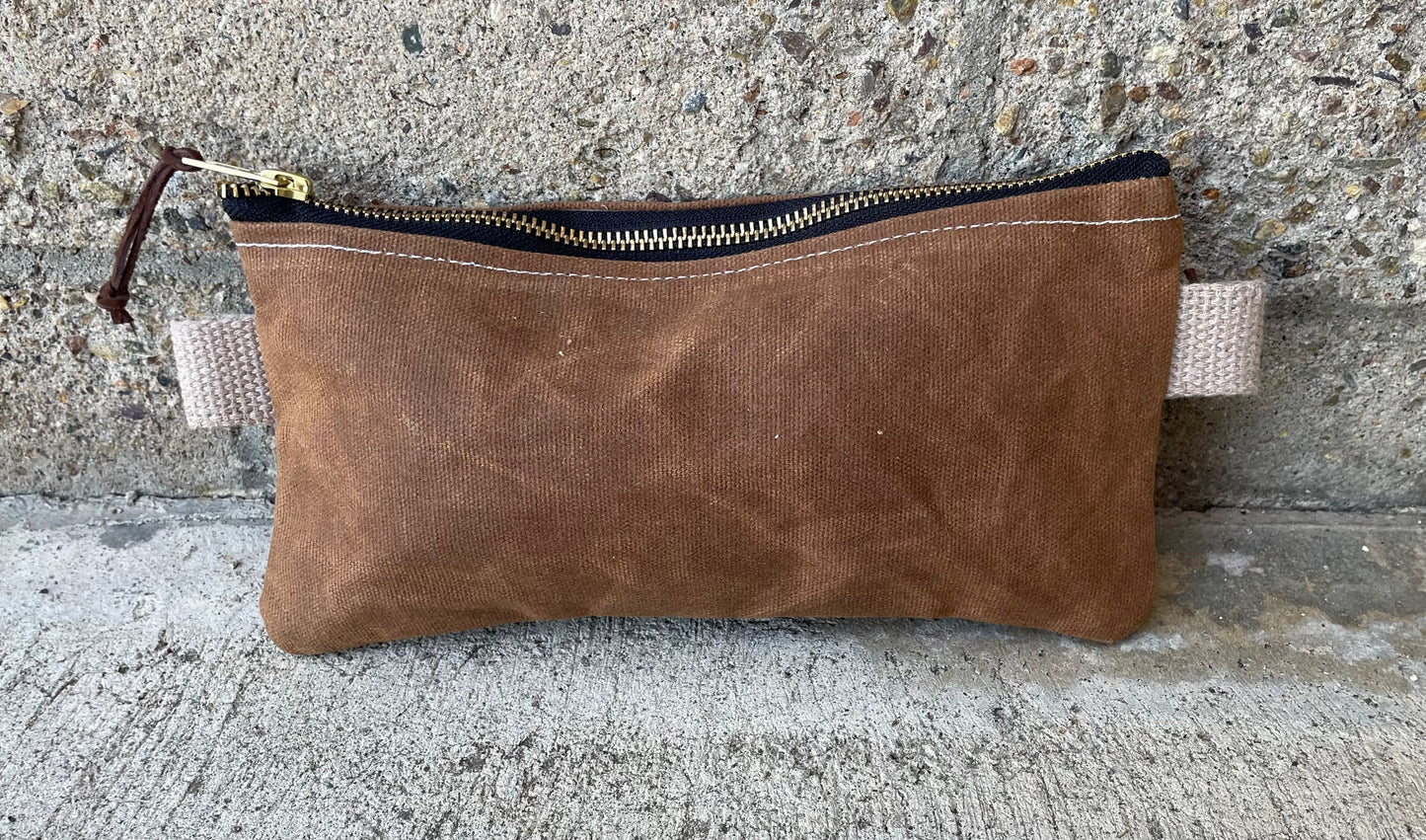 Small Ditty Bag- (Wide) Waxed Canvas Saddle Tan