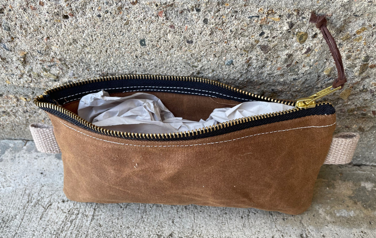 Small Ditty Bag- (Wide) Waxed Canvas Saddle Tan
