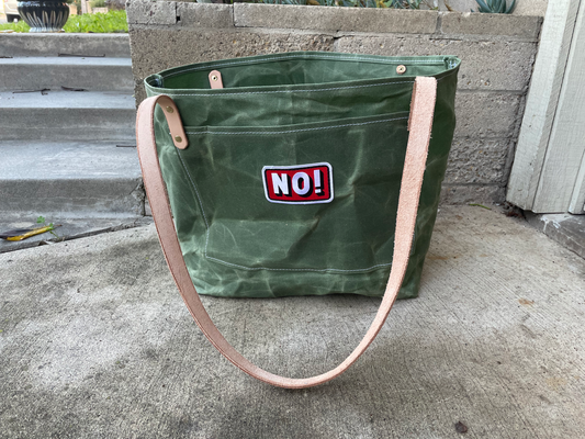 Market Tote "No!"- Waxed Canvas (Army Green)