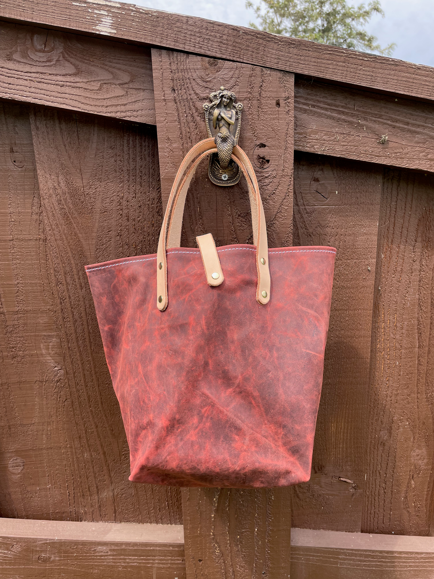 Mini Market Tote- Crazy Horse Leather (Red)