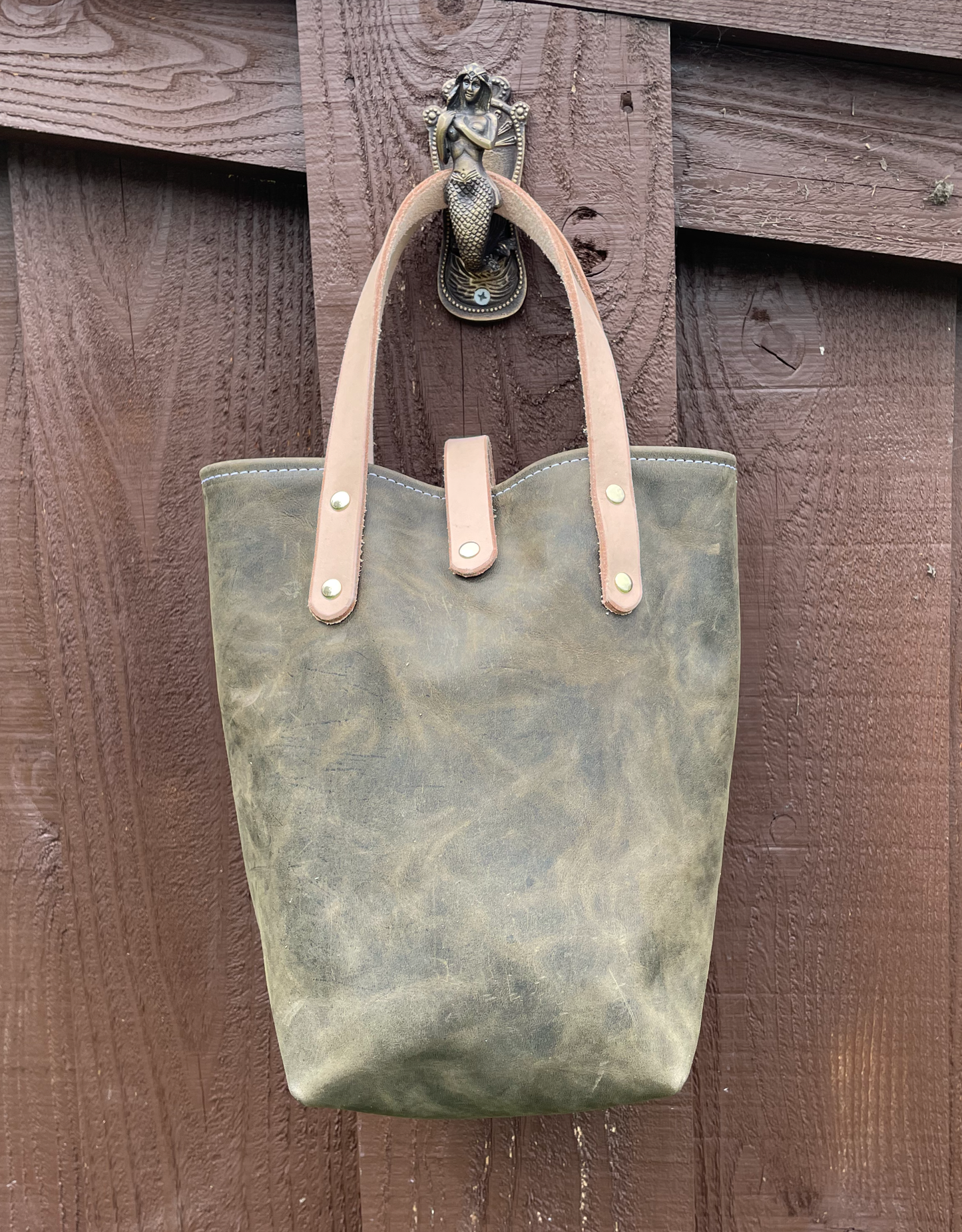 Mini Market Tote- Crazy Horse Leather (Olive)