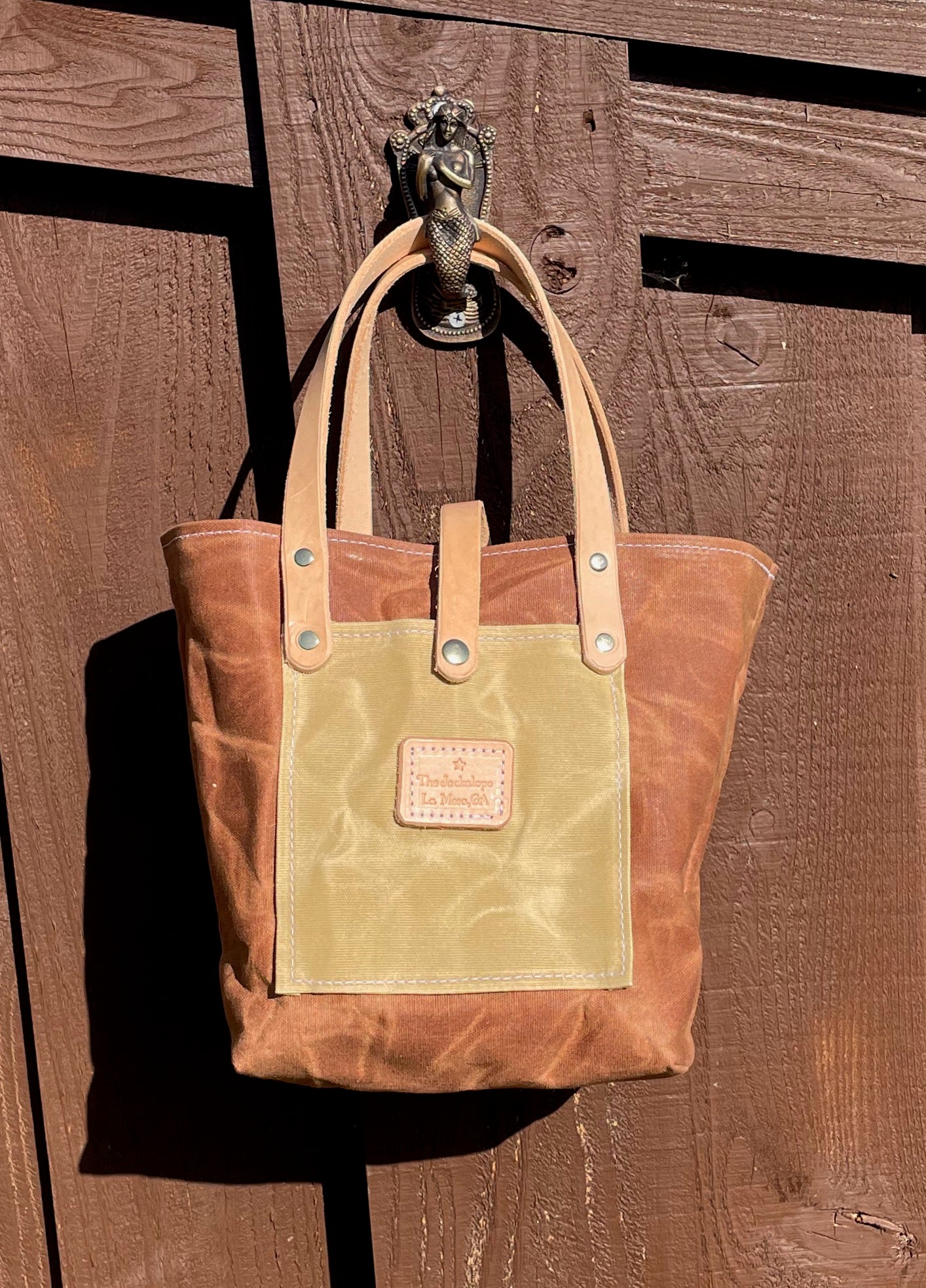 Mini Market Tote- Waxed Canvas (Saddle Brown/ Sand)