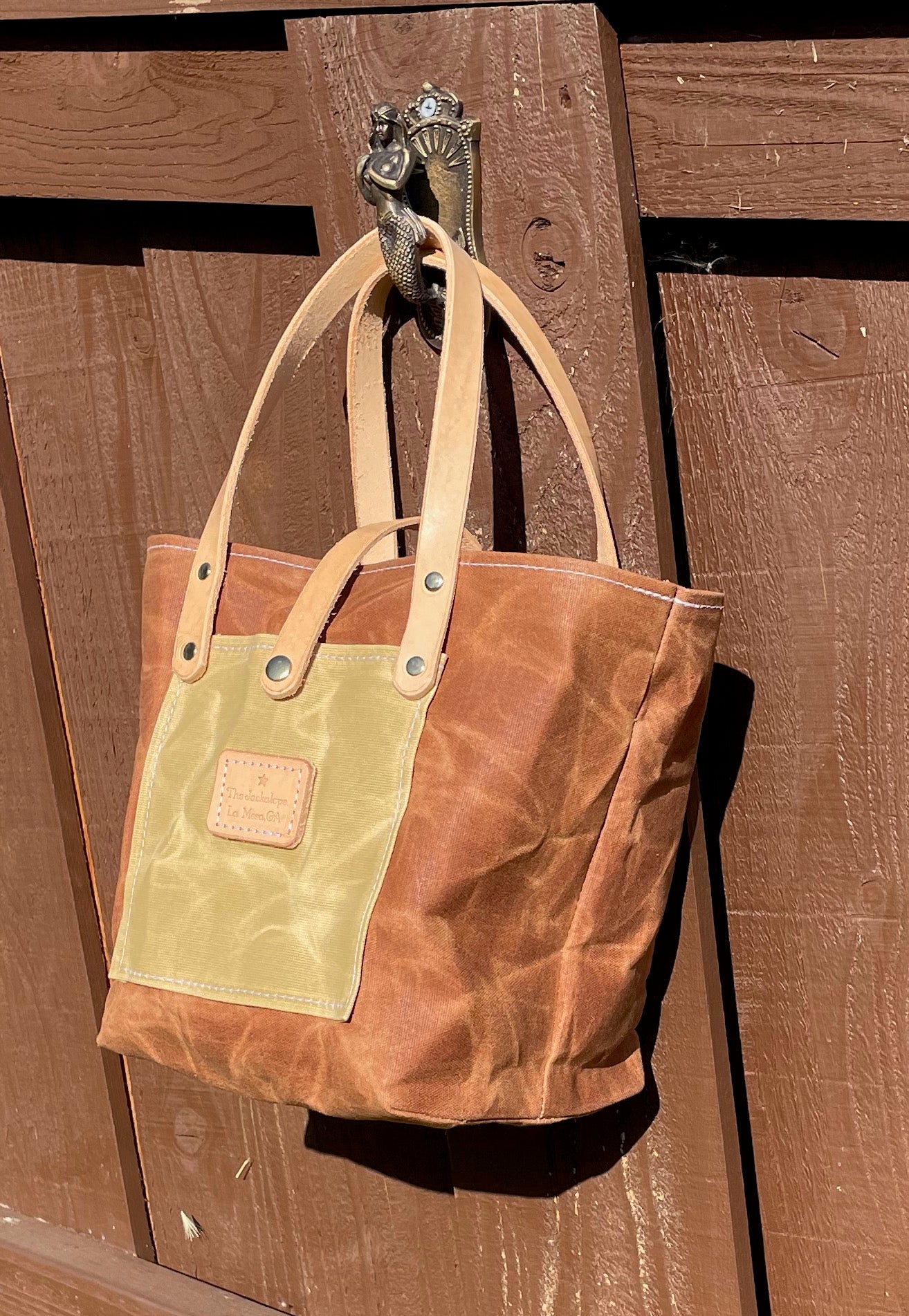 Mini Market Tote- Waxed Canvas (Saddle Brown/ Sand)