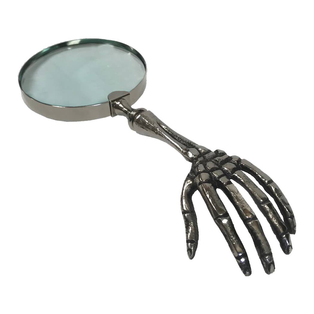 Skeleton Hand Nickel Magnifying Glass with Aluminum Nickel Antique Handle