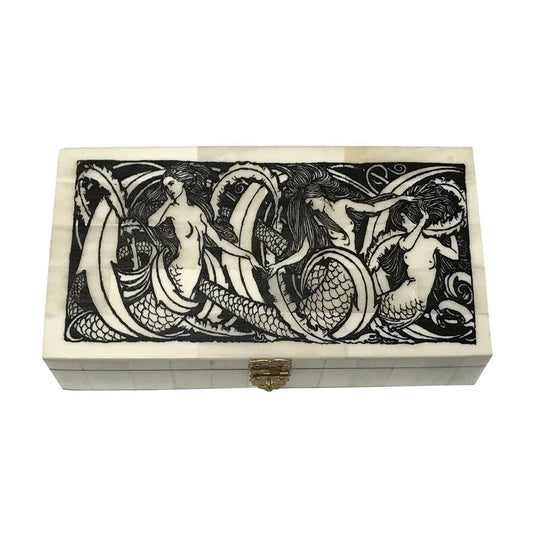 Engraved Bone Box-  Mermaids  6-1/4" (Reproduction)